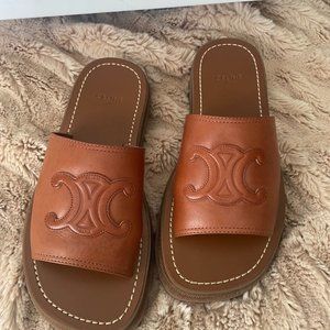 Celine Triomphe Slide in Vegetable Calfskin